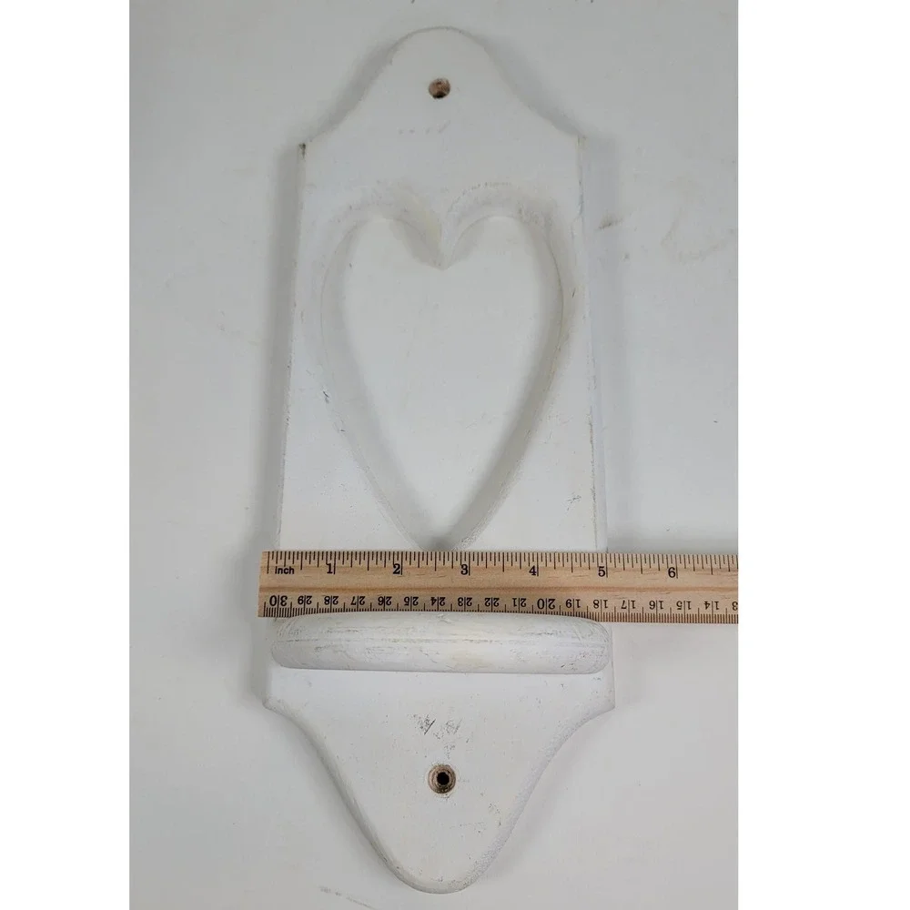 Vintage White Wood Heart Cutout Wall Shelf Sconce Farmhouse Primitive Decor